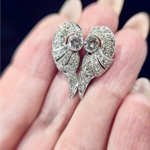 Vintage 2 ctw Platinum Diamond Angel Wing Earrings